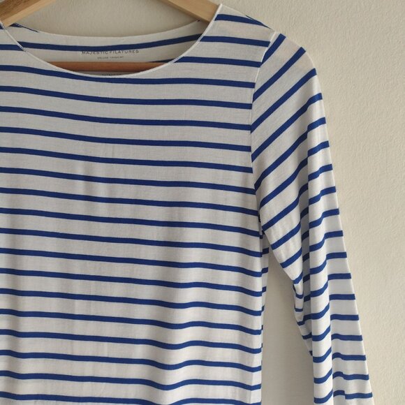 Majestic Filatures Striped Tee Sz 2/S Soft Touch Blue White Deluxe Tshirt - Picture 5 of 8